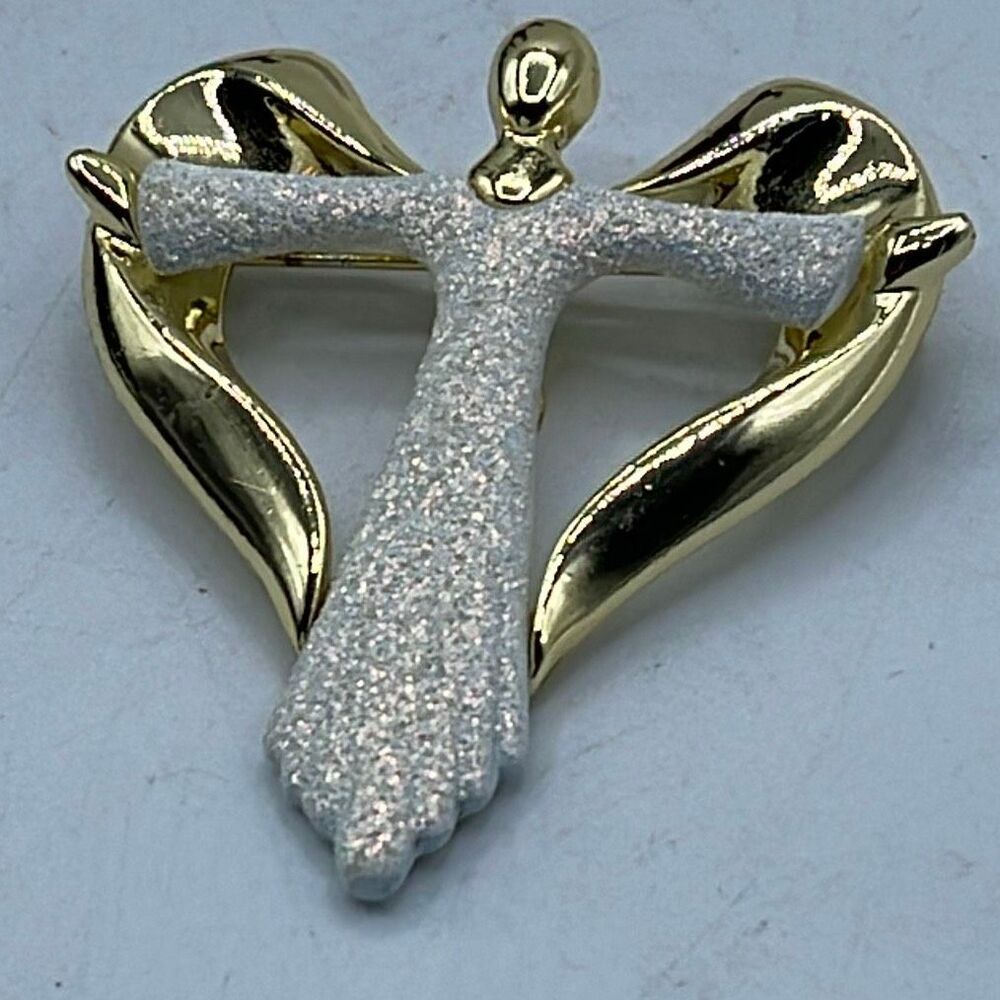 Vintage AJC abstract Angel heart large brooch.